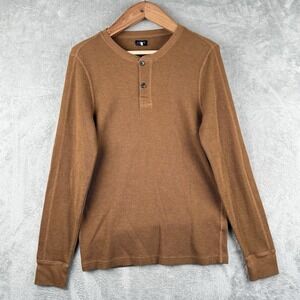 J.Crew Waffle‎ Knit Thermal Henley Shirt Mens L Brown Casual Minimalist Basic